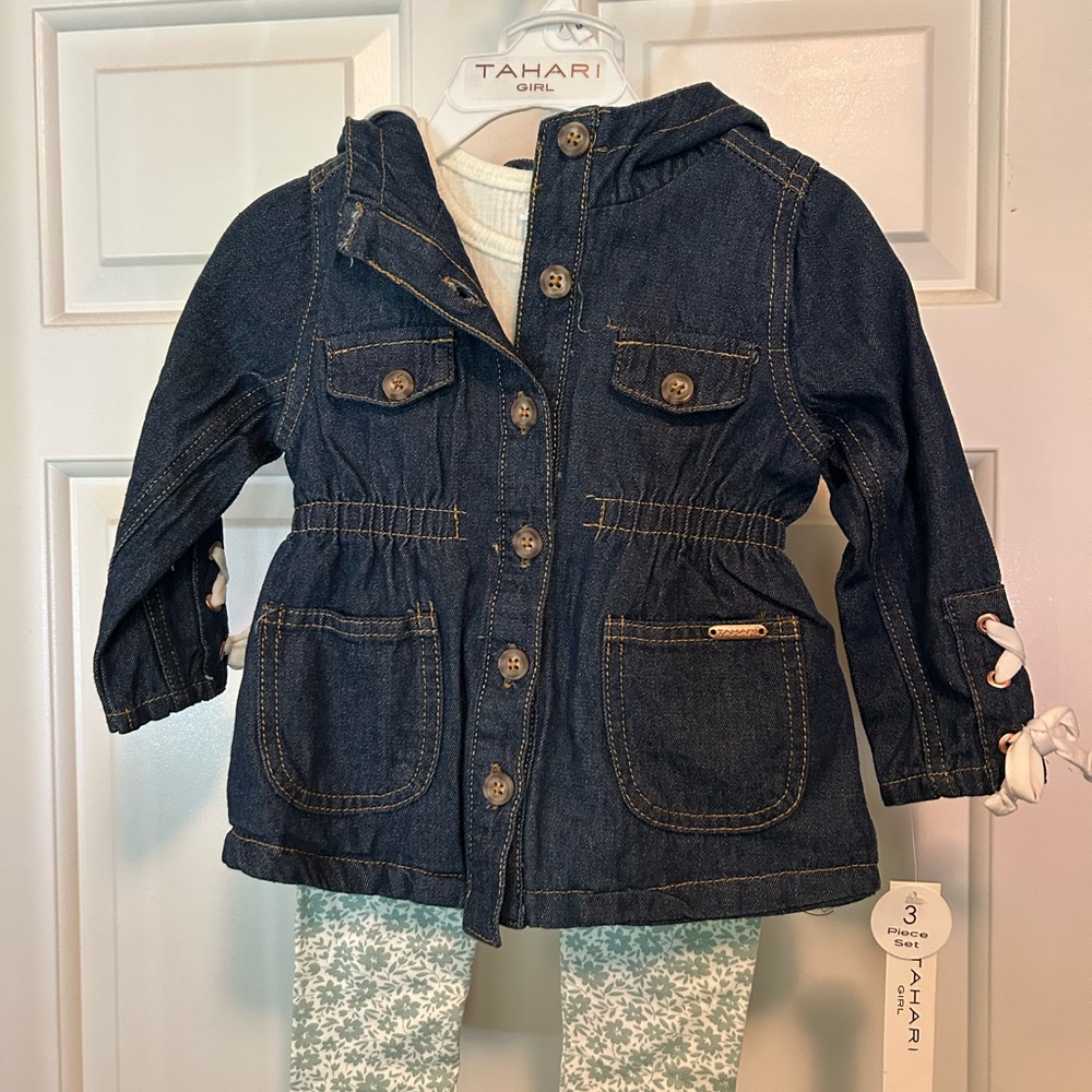Tahari Blue Jean Jacket with Hooded Design